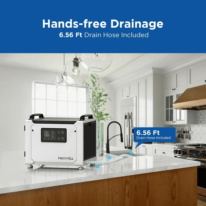 Moiswell Defender commercial basement dehumidifier ME-7 - 6.56 ft gravity drain hose