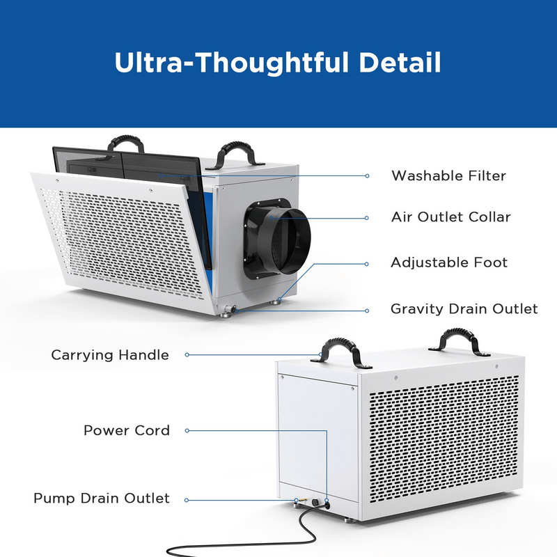 Moiswell Defender crawl space dehumidifier MP100 - component details