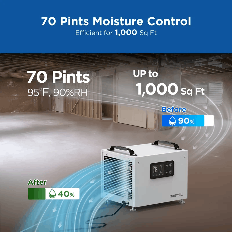 Moiswell Defender commercial basement dehumidifier SP60 - 70-pint capacity