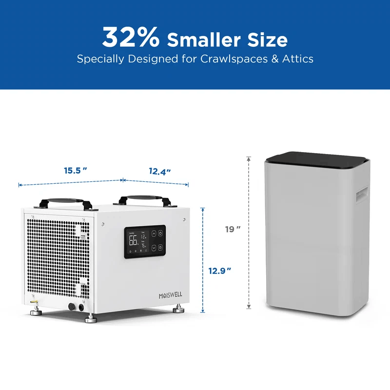Moiswell Defender commercial basement dehumidifier SP60 - compact crawl space size