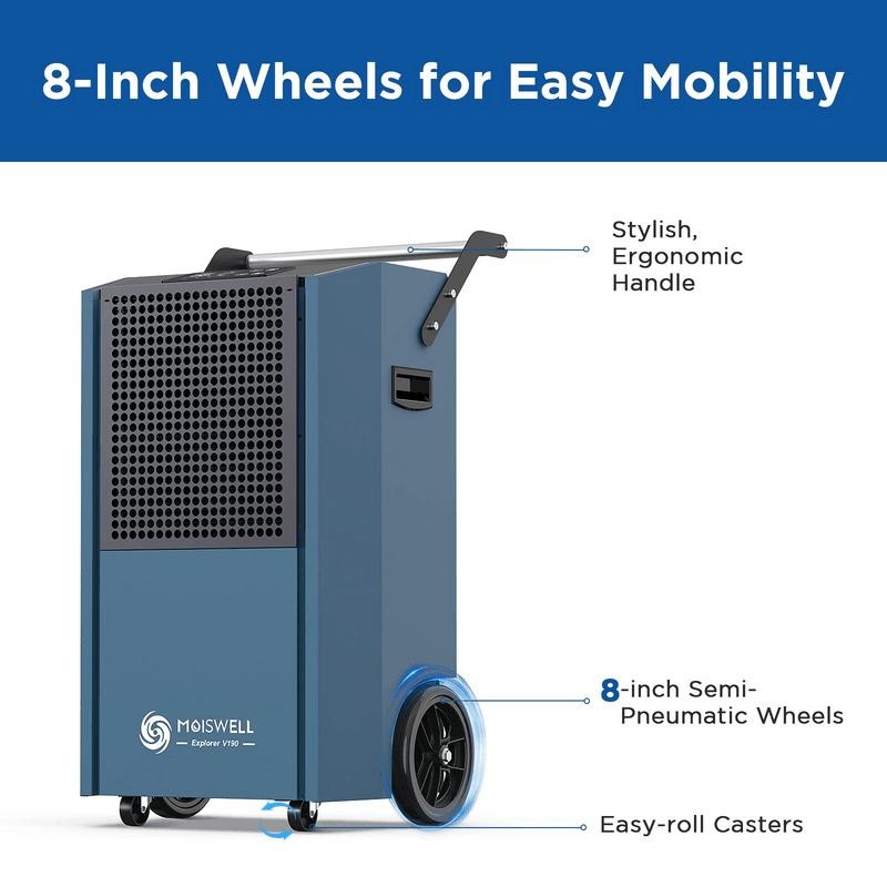 Moiswell Explorer commercial dehumidifier V190 - 8-inch wheels and handle