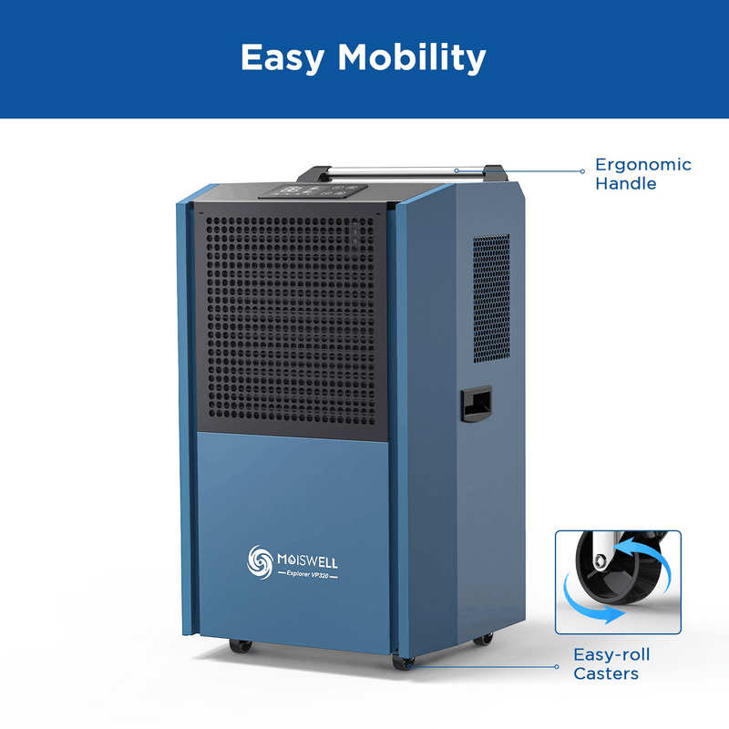 Moiswell Explorer commercial dehumidifier VP320 - swivel casters and handle