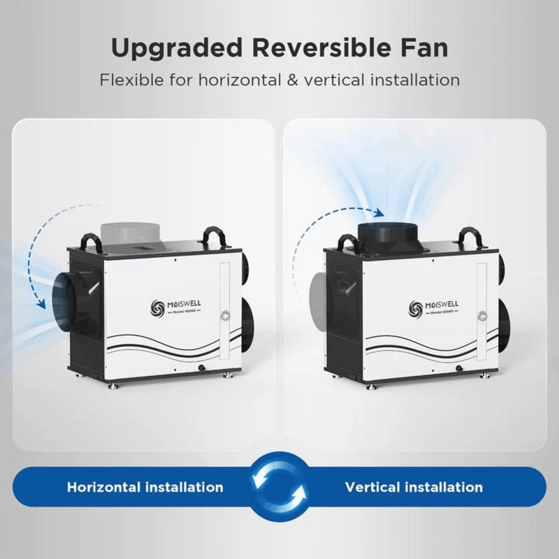 Moiswell Marshal whole-home dehumidifier WD160 - reversible fan installation