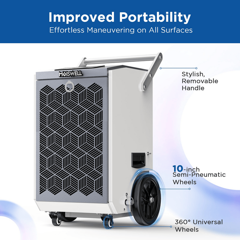 Moiswell Pioneer commercial dehumidifier Pioneer-XI - 10-inch wheels and handle