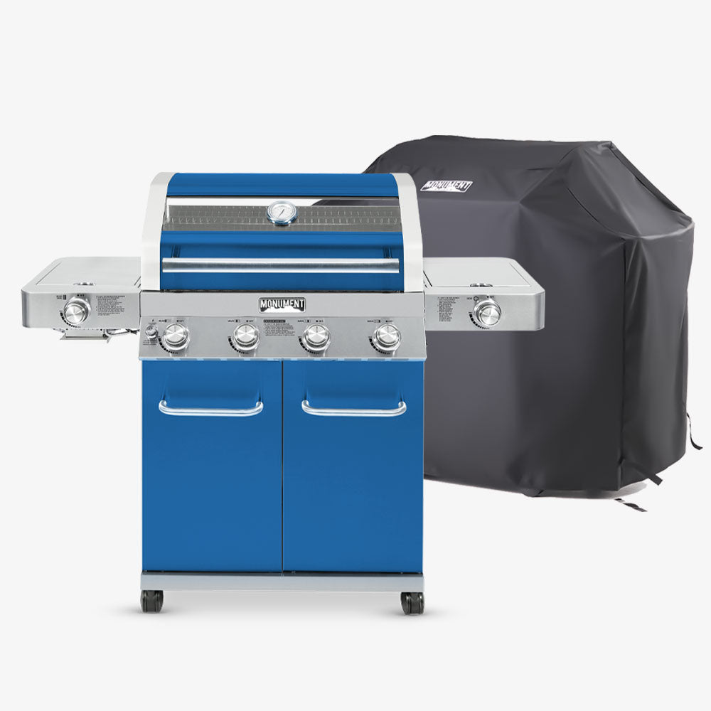 Monument Grills Classic 35633B matte blue gas grill - grill cover bundle option