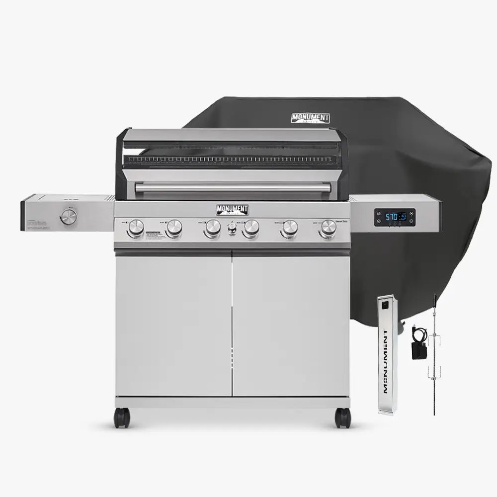 Monument Grills Denali 605 six burner gas grill with smoke box, cover and rotisserie kit