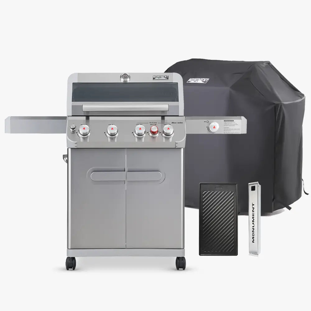 Monument Grills Mesa 415BZ gas grill with cover, smoke box and cooking plate