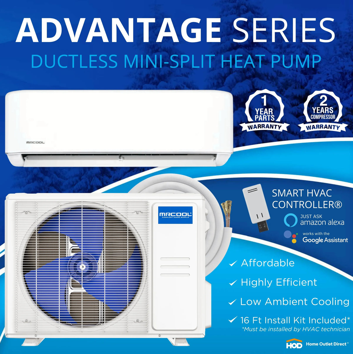 MRCOOL Advantage 5th Gen Single Zone 9,000 BTU Mini Split Complete System, 115V, Wall-Mount Air Handler, 16 Ft. Line Set (A-09-HP-115D-O)