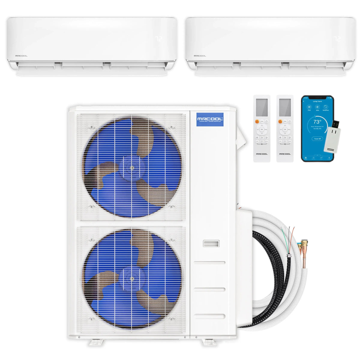 MRCOOL DIY 5th Gen 2-Zone 48,000 BTU Ductless Mini Split Air Conditioner and Heat Pump Condenser, 18K+12K Wall-Mount Air Handlers