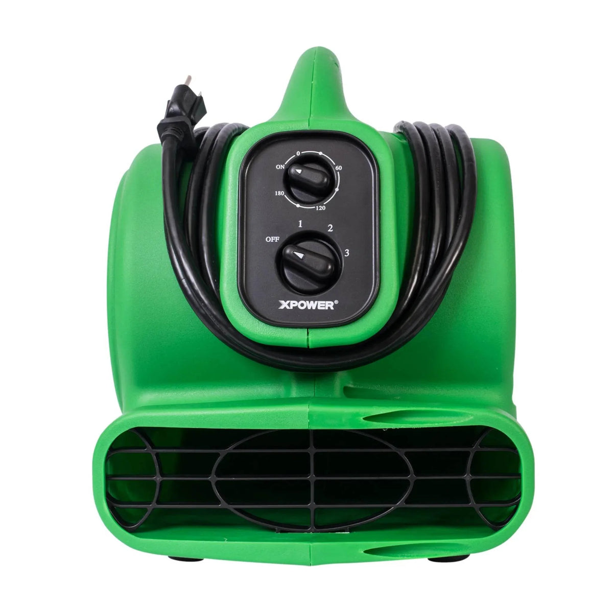 XPOWER compact air mover P-230AT - green, front view with cord wrap