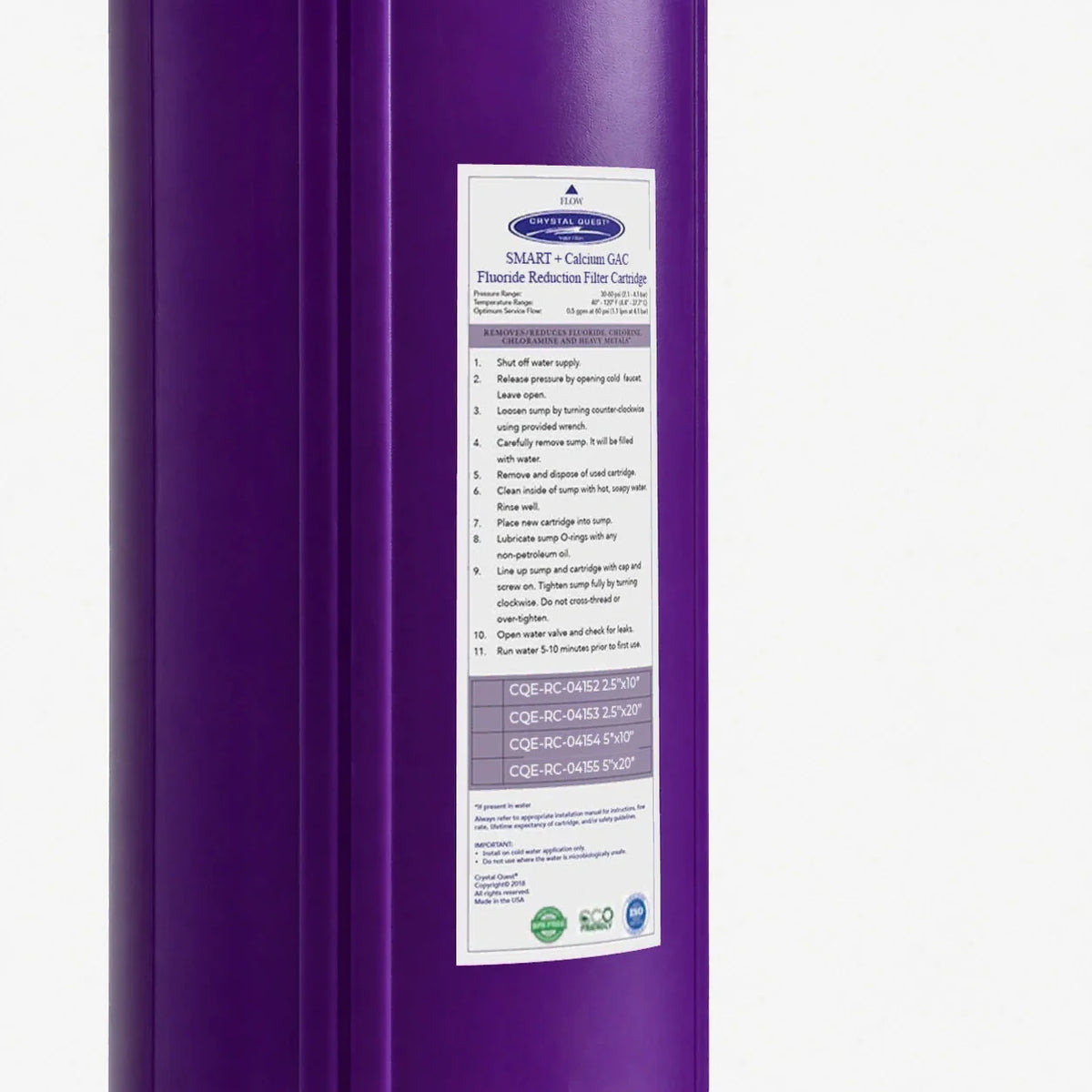 Crystal Quest SMART + Calcium GAC Fluoride Reduction Filter Cartridge