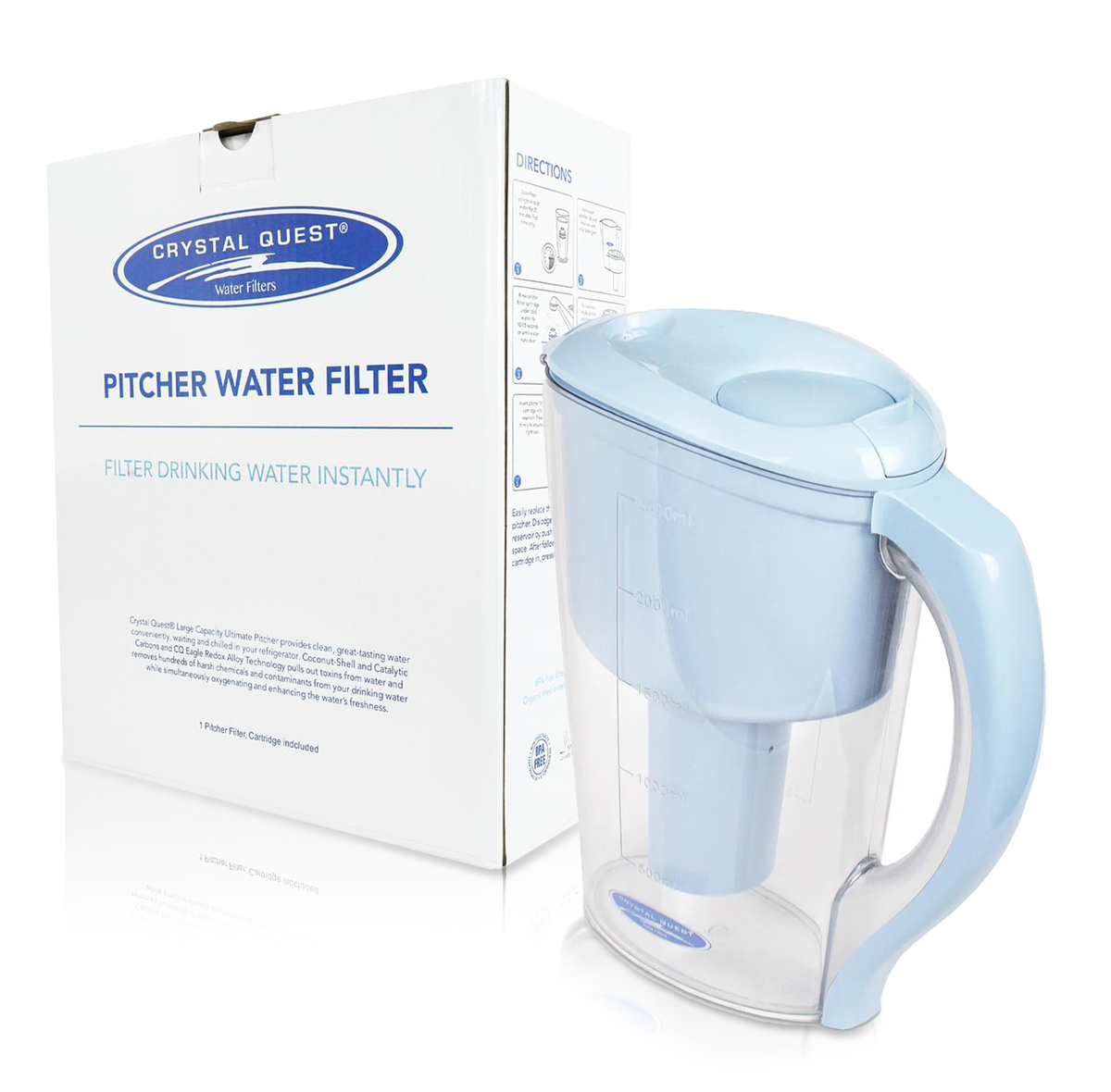 Crystal Quest Water Filter Pitcher, 8-12 Cup, SMART, Fluoride, Arsenic, Demineralizing or Alkalizing Cartridge