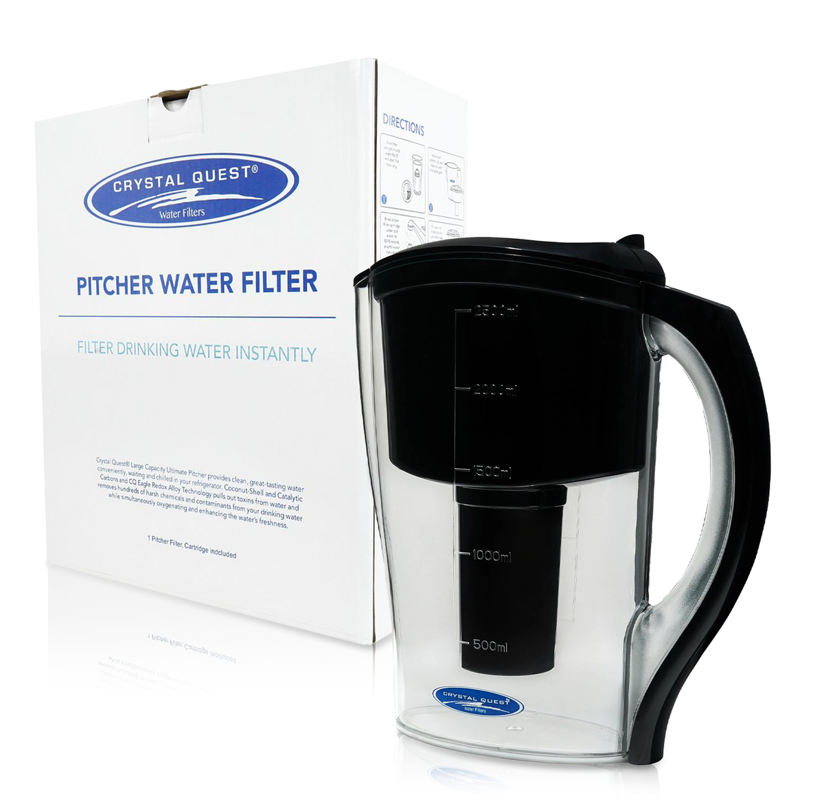 Crystal Quest Water Filter Pitcher, 8-12 Cup, SMART, Fluoride, Arsenic, Demineralizing or Alkalizing Cartridge