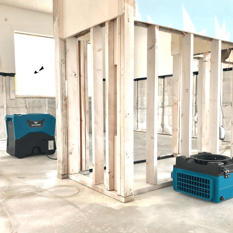 XPOWER LGR commercial dehumidifier XD-85L2 - blue, in use on a job site, view 4
